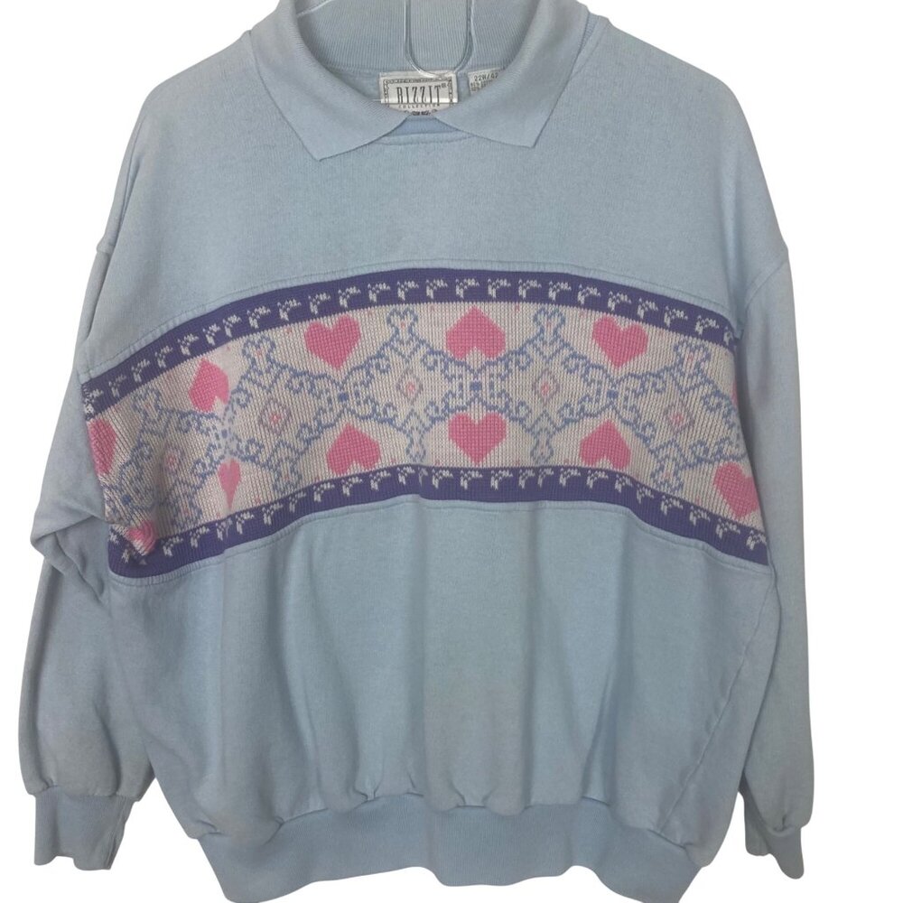 Vintage Bizzit Collection Sweatshirt 22W L Blue Pink Hearts Cottagecore Prairie